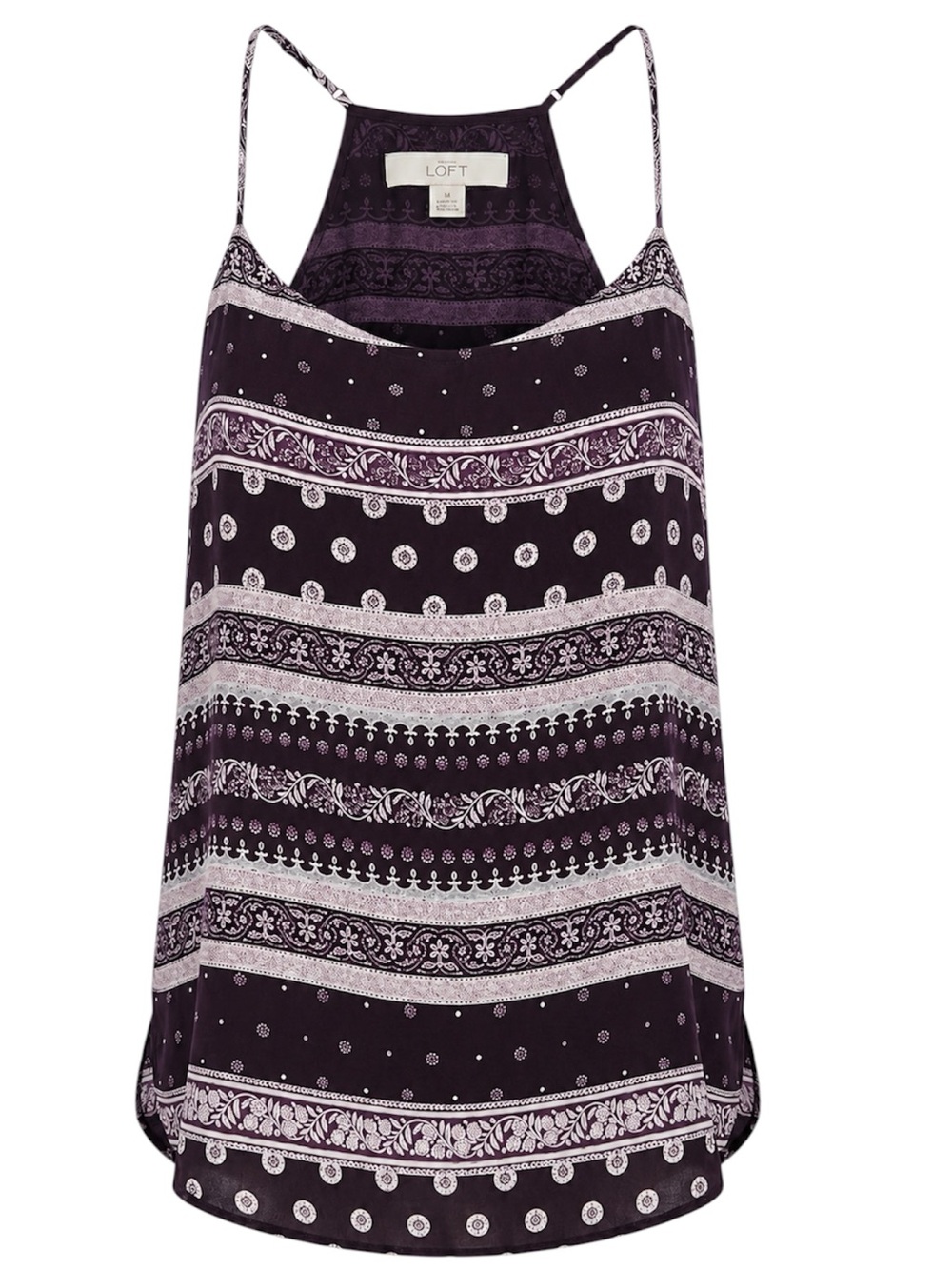 LOFT Boho Paisley Print Swing Cami Tank Top Medium Purple Black EUC